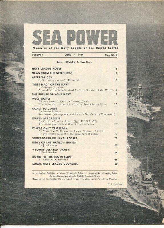 Sea Power 6/1945-1st photo cover -WWII pix & info-violent action-VG