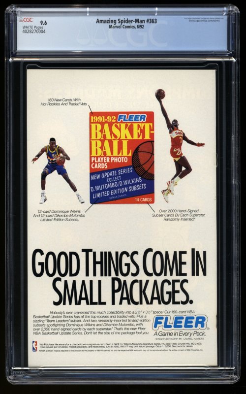 Amazing Spider-Man #363 CGC NM+ 9.6 White Pages 3rd Appearance Carnage!