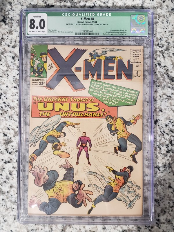 X-Men 8 CGC 8.0 1st appearance of Unus the untouchable Green Qualified label