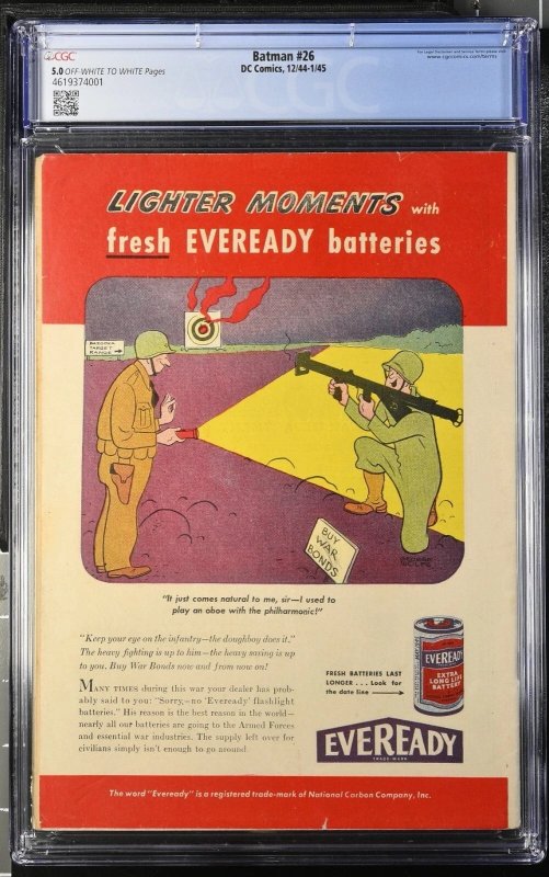 Batman #26 (1944–45) CGC 5.0 OFF-WHITE TO WHITE Pages