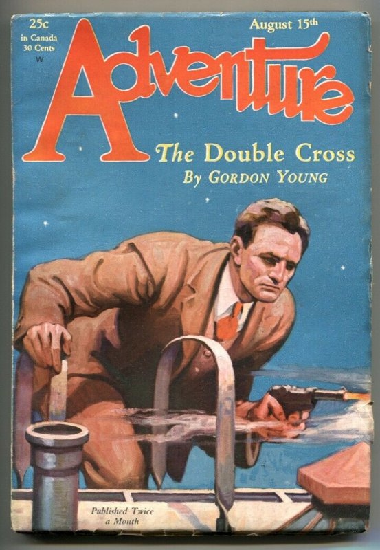 Adventure Pulp August 15 1929- Double Cross- Luger cover F/VF