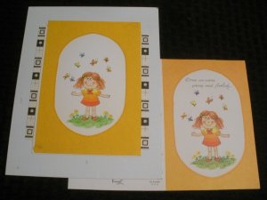 Birthday CUTE CARTOON GIRL w/ Butterflies 7x9.5 Greeting Card Art #8446