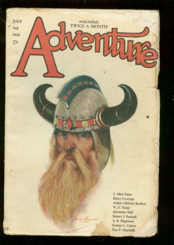 ADVENTURE PULP-7/3 1920-VIKING COVER-J ALLAN DUNN-RARE G 