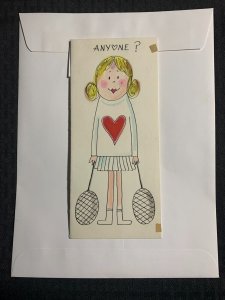 HAPPY VALENTINES DAY Cartoon Tennis Girl Anyone? 4x9 Greeting Card Art V3803