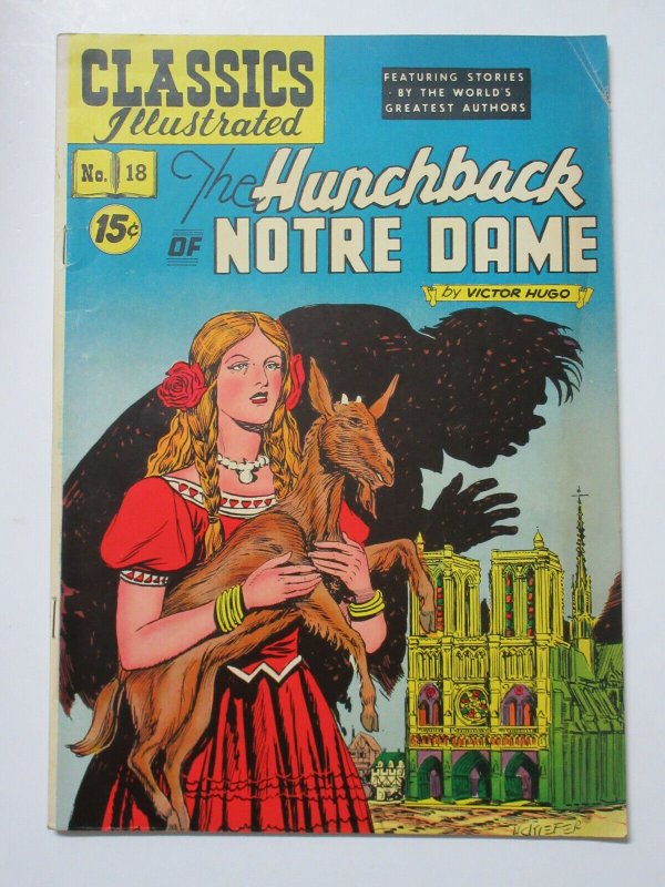 Classics Illustrated 18 Hunchback of Notre Dame Hugo HRN 89VG+ Kiefer cvr credit