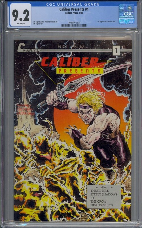 CALIBER PRESENTS #1 CGC 9.2 1ST THE CROW WHITE PAGES!! 