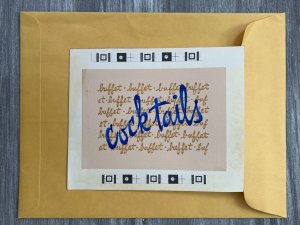 BUFFET AND COCKTAILS INVITE Blue Lettering 7.5x6 Greeting Card Art 605