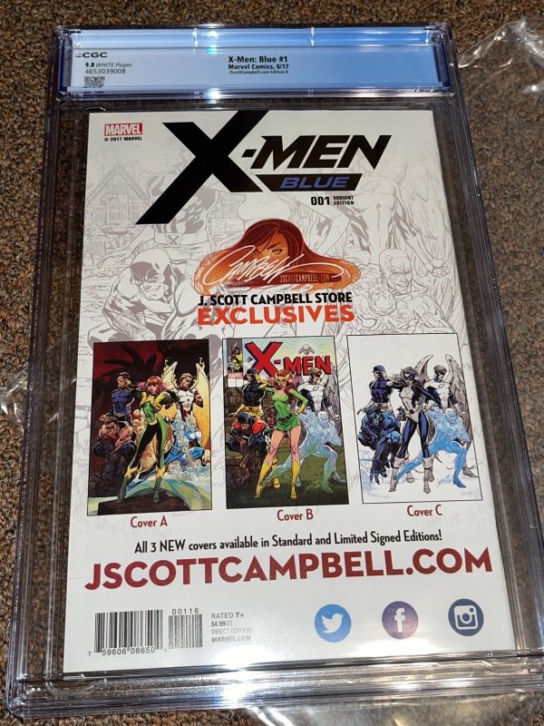X-Men Blue 1, J Scott Campbell Variant Cover B, CGC Graded 9.8