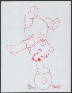 Winnie-the-Pooh Disney Red Ink Drawing - Pooh Handstand on Circle by Mike Royer