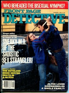 Front Page Detective 2/1985-Globe-spicy Babe-knife-disembowelment-nympho-VG