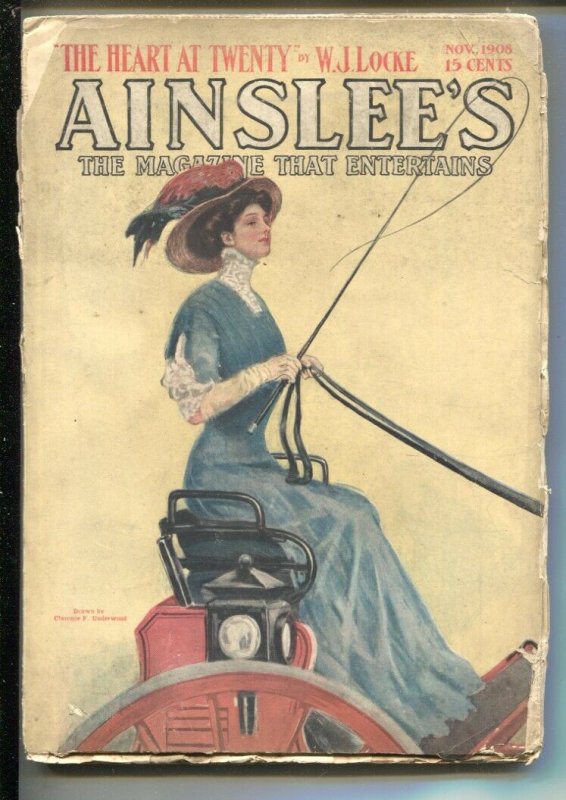 Ainslee's 11/1908-Clarence F. Underwood-early pulp fiction-Early automobile a...