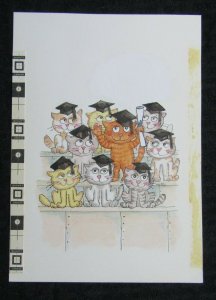 SPECIAL GRADUATE 9 Cartoon Cats w/ Caps Diploma 5.5x8 Greeting Card Art #G4369