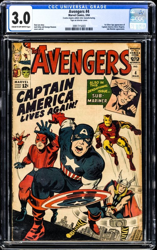 Avengers #4 (1964) CGC Graded 3.0 - Captain America Joins the Avengers!