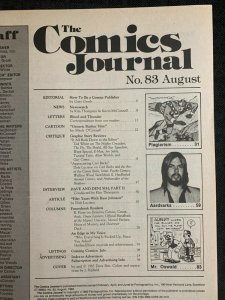 1983 COMICS JOURNAL Magazine #83 FN+ 6.5 Dave & Deni Sim Interview Part 2