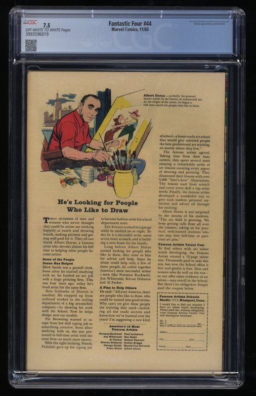 Fantastic Four #44 CGC VF- 7.5 Off White to White 1st Appearance Gorgon!