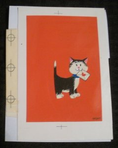 VALENTINE Cartoon Black Cat w/ Heart Letter 4x6 Greeting Card Art #V3206