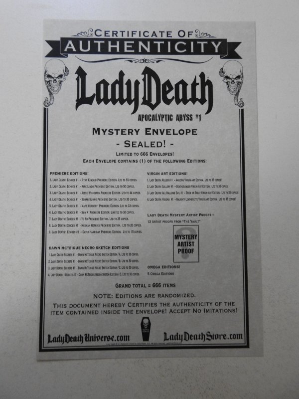 Lady Death: Echoes #1 Ryan Kincaid Premiere Edition NM- Condition! W/ COA!