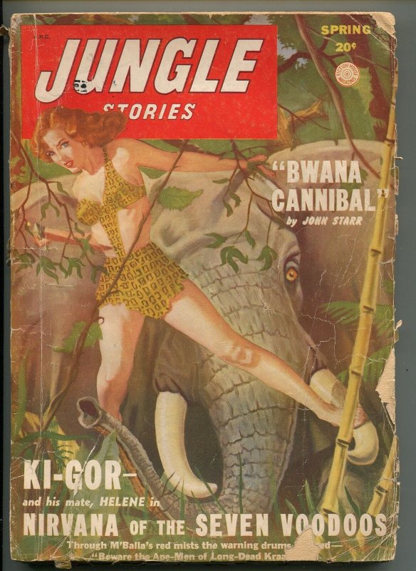 JUNGLE STORIES-SPRING 1949-SPICY JUNGLE GIRL ART-KI-GOR-good