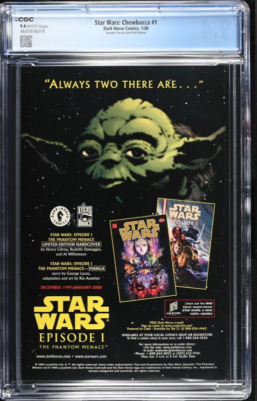 (2000) STAR WARS CHEWBACCA #1 DF GOLD FOIL VARIANT! CGC 9.4 WP! Limited to 500!