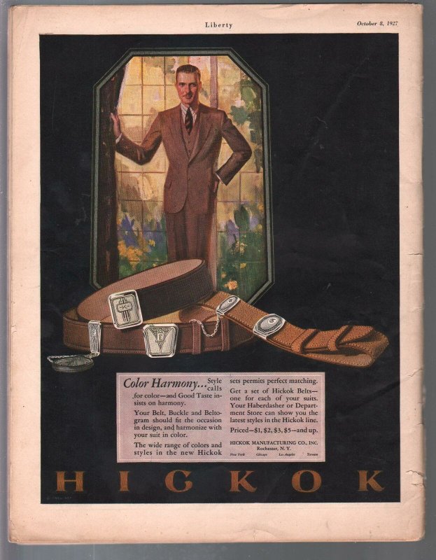 Liberty 10/13/1927-Leslie Thrasher cover-pulp fiction-classic ads-G