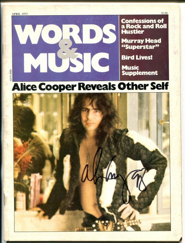 WORDS & MUSIC 04/1973-POPPY PRESS-ALICE COOPER AUTOGRAPH-vg
