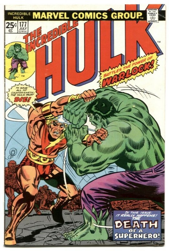 INCREDIBLE HULK #177 comic book-Warlcok vs. Hulk-Marvel 1974 FN-
