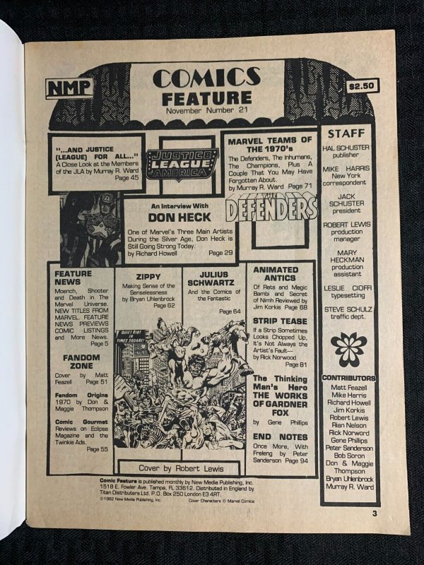 1982 COMICS FEATURE Magazine #21 VG/FN 5.0 Don Heck / The Defenders