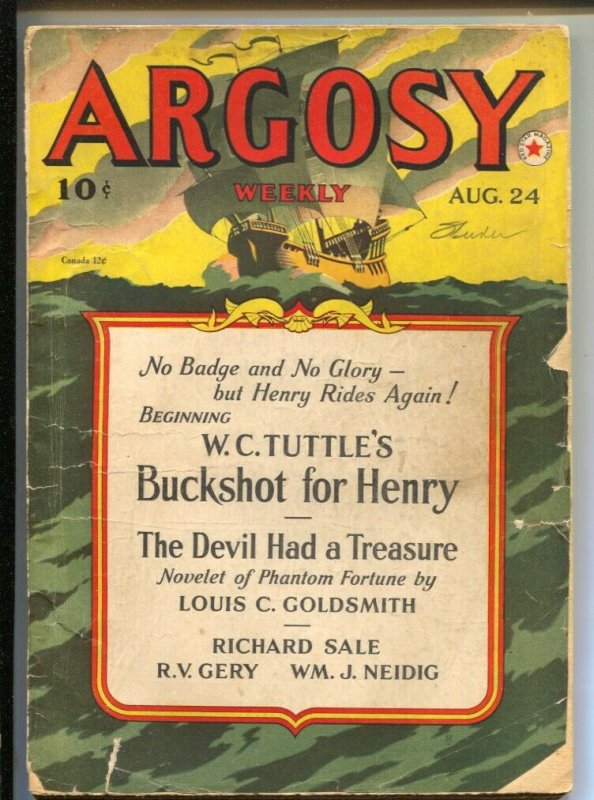 Argosy 8/24/1940-Munsey-Pulp thrills by W.C. Tuttle-E. Hoffman Price-Richard ...