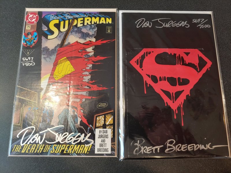 ​SUPERMAN #75 BAGGED EDITION & REGULAR SIGNED BY DAN JURGENS & BRETT BREEDING