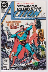 ACTION COMICS #584 with insert card attached (Jan 1987) NM 9.4 white!