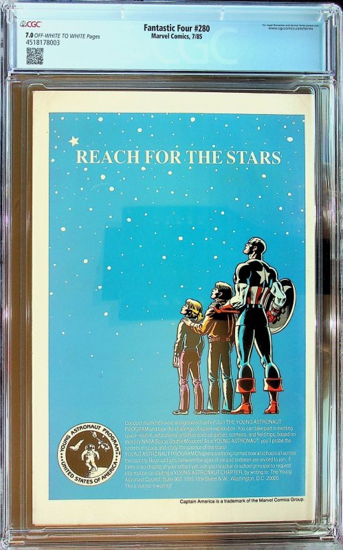 Fantastic Four #280 Direct Edition (1985) - CGC 7.0 - Cert#4518178003