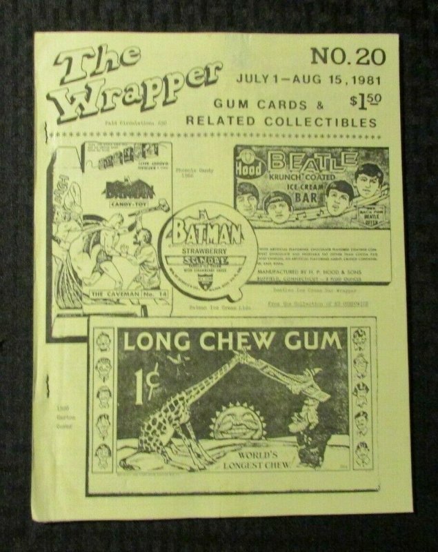 1981 THE WRAPPER Gum Cards & Collectibles Fanzine #20 FN 6.0 Beatles / Batman