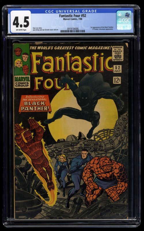 Fantastic Four #52 CGC VG+ 4.5 Off White 1st Black Panther!