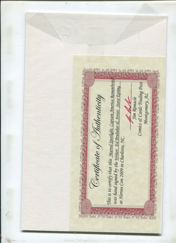 MARVEL SPOTLIGHT CAPTAIN AMERICA REMEMBERED AUTOGRAPHED BY BRUBAKER AND EPTING