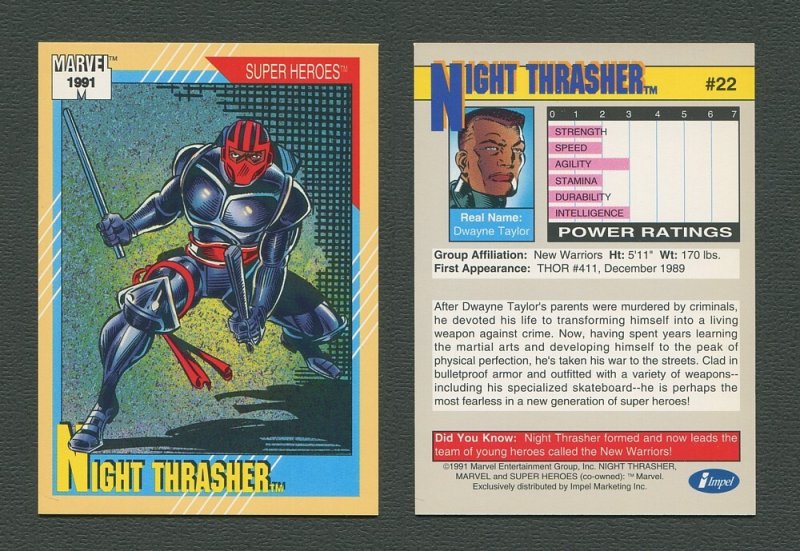 1991 Marvel Comics II  Card  #22 ( Night Thrasher )  MINT