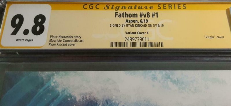 Fathom # 1 Ryan Kincaid Virgin Variant Connecting Cover Lim to 200 !! CGC 9.8 SS 