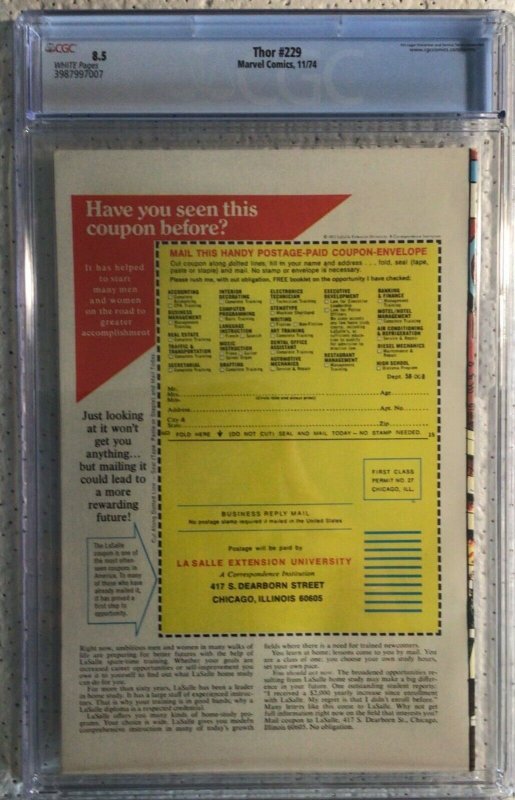 Marvel, Mighty Thor #229, CGC 8.5, White pages, First Wolverine in Advert, Look!