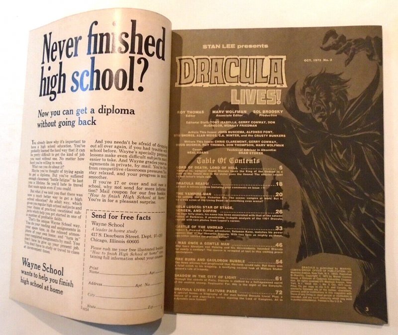 *Dracula Lives! (1973 Marvel) #3, Neal Adams Cover