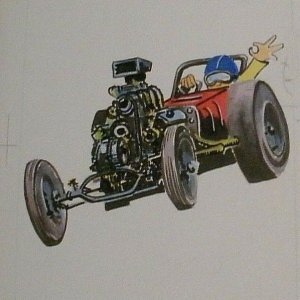 HAPPY BIRTHDAY Cartoon Hotrod Dragster 2pcs 5x10 Greeting Card Art #5157