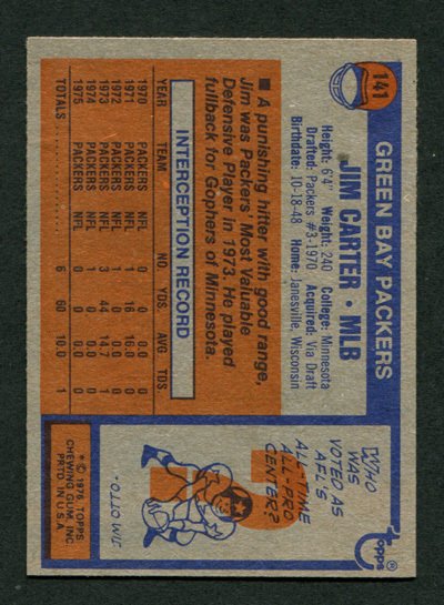 1976 Topps Jim Carter #141 NM-MT+ Green Bay Packers