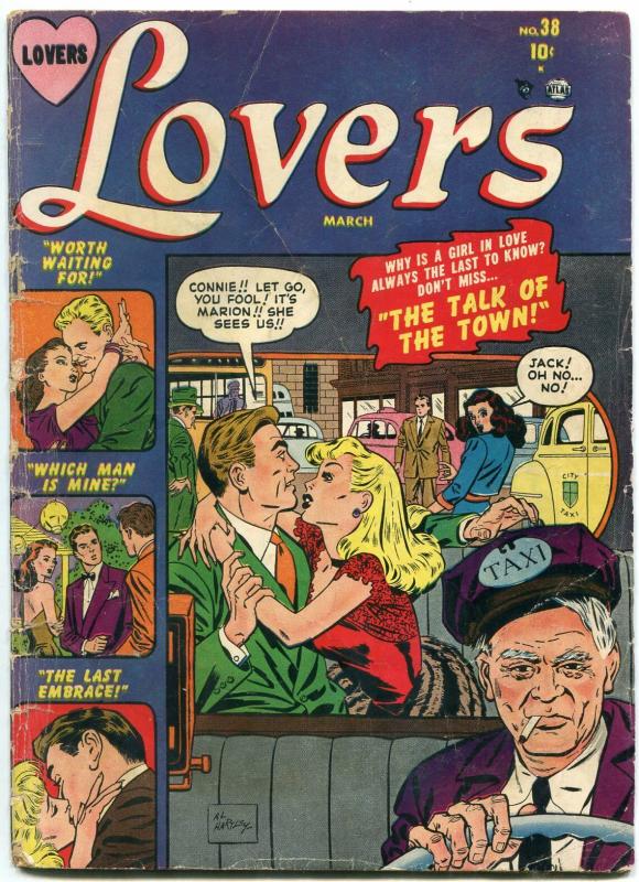 Lovers #38 1951- Atlas Romance- Taxi cover- Hartley- Krigstein G