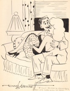 Sexy Babe Making out on Couch Humorama Gag - 1962 art by Doug Bennett