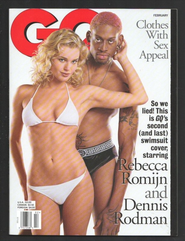 GQ 2/1997-Rebecca Romijn & Dennis Rodman  cover-Garry Shandling-History of Fl...