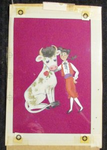 HAPPY BIRTHDAY White Bull w/ Matadoe 6.25x9.25 Greeting Card Art #8112