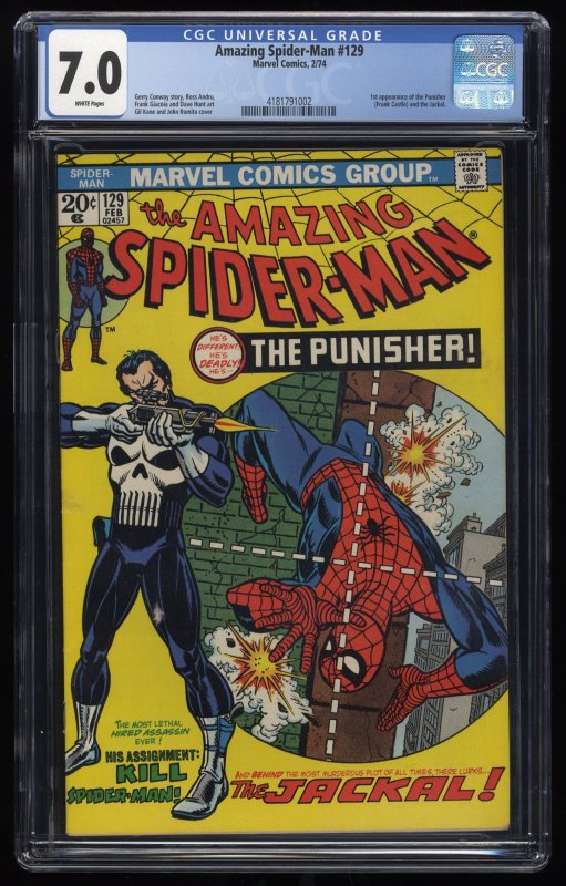 Amazing Spider-Man #129 CGC FN/VF 7.0 White Pages 1st Appearance Punisher!