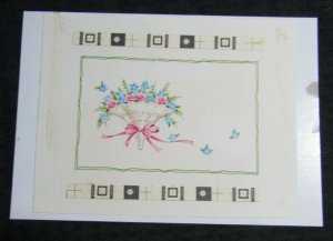 A BRIDAL SHOWER Blue & Red Flowers in Lace w/ Bow 8x6 Greeting Card Art #6612