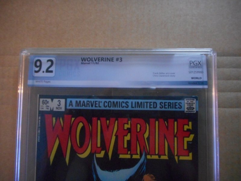 WOLVERINE LIMITED SERIES # 3 BEAUTIFUL CLASSIC FRANK MILLER COVER & ART PGX 9.2