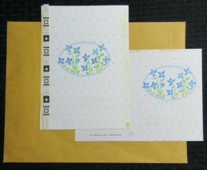 NOTE CARD Blue Flowers in Oval 5.5x8 Greeting Card Art #N3006 w/ 1 Card