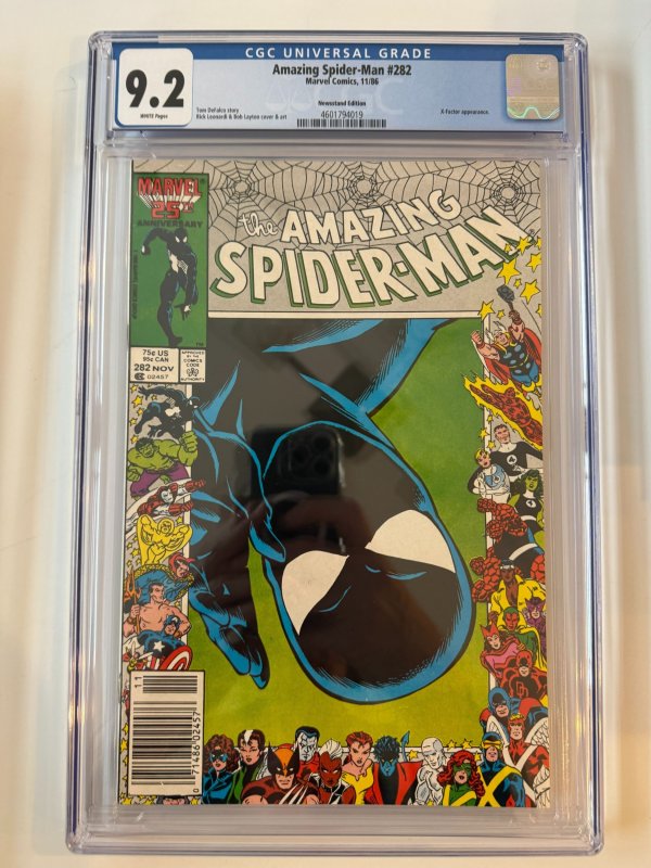 AMAZING SPIDER-MAN #282 CGC 9.2 Newsstand Spidey in Black Suit X-FACTOR (1986)