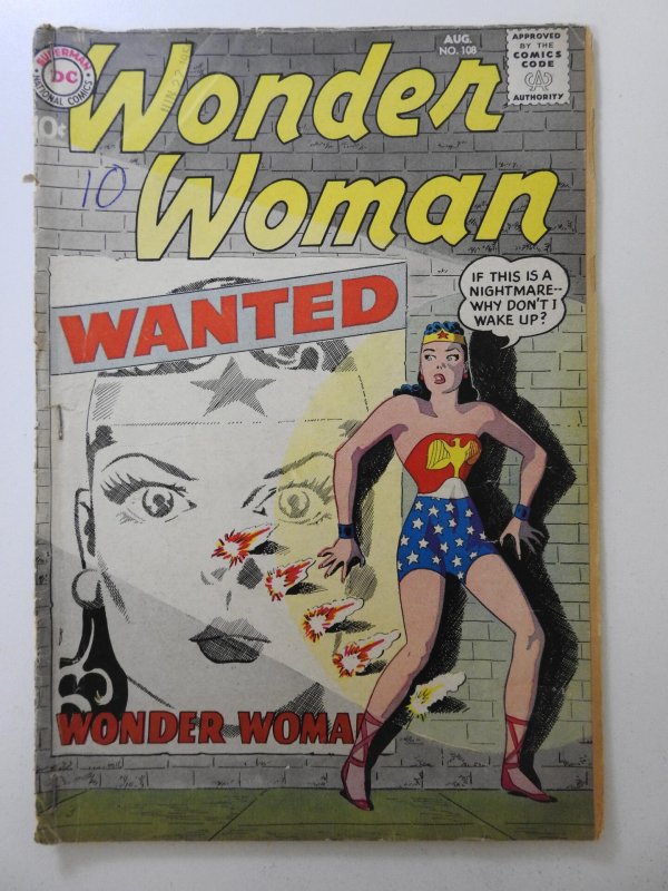 Wonder Woman #108 (1959) Incomplete 13 pgs Ads Removed! Poor Condition!